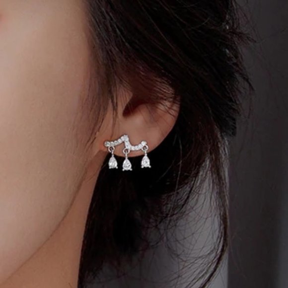 *925 Sterling Silver Diamond Waterdrop Earrings - Picture 1 of 7